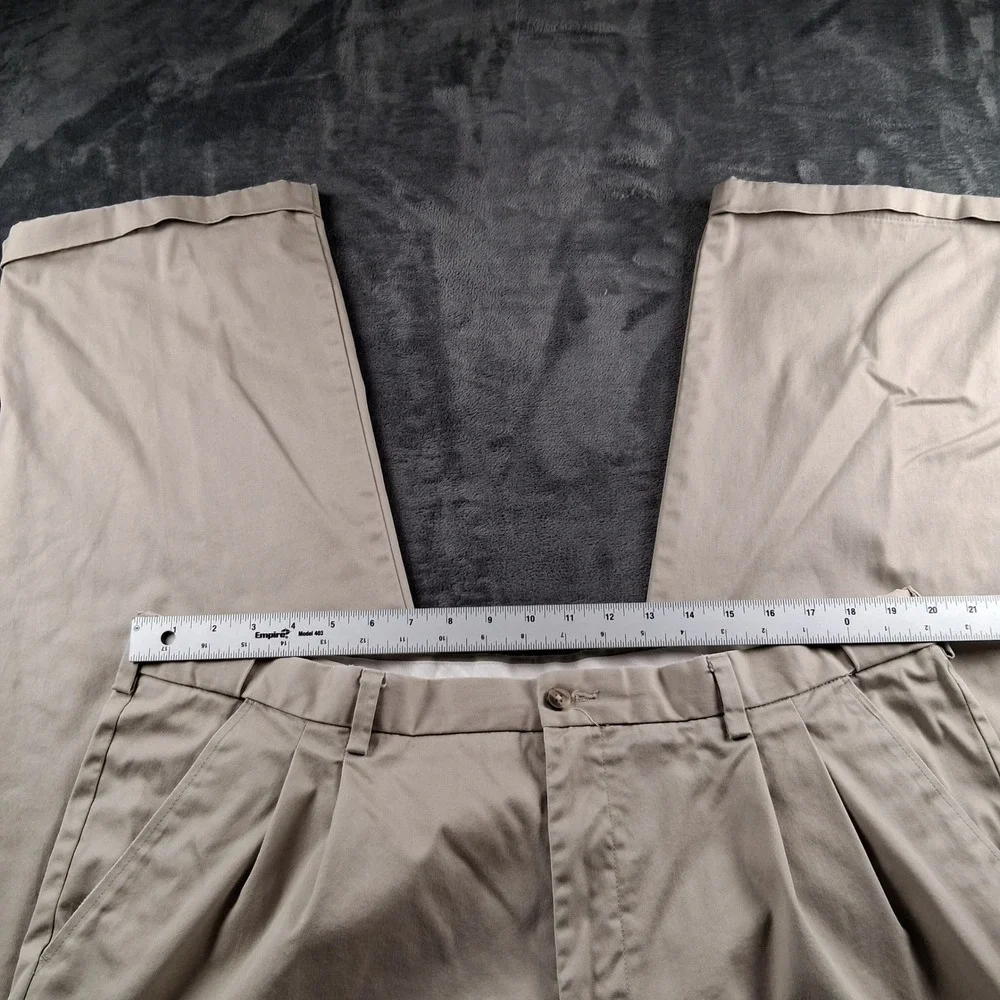 George Pleated Chino Pants Mens 40x30 Barley Tan Cuffed Straight Leg Trousers